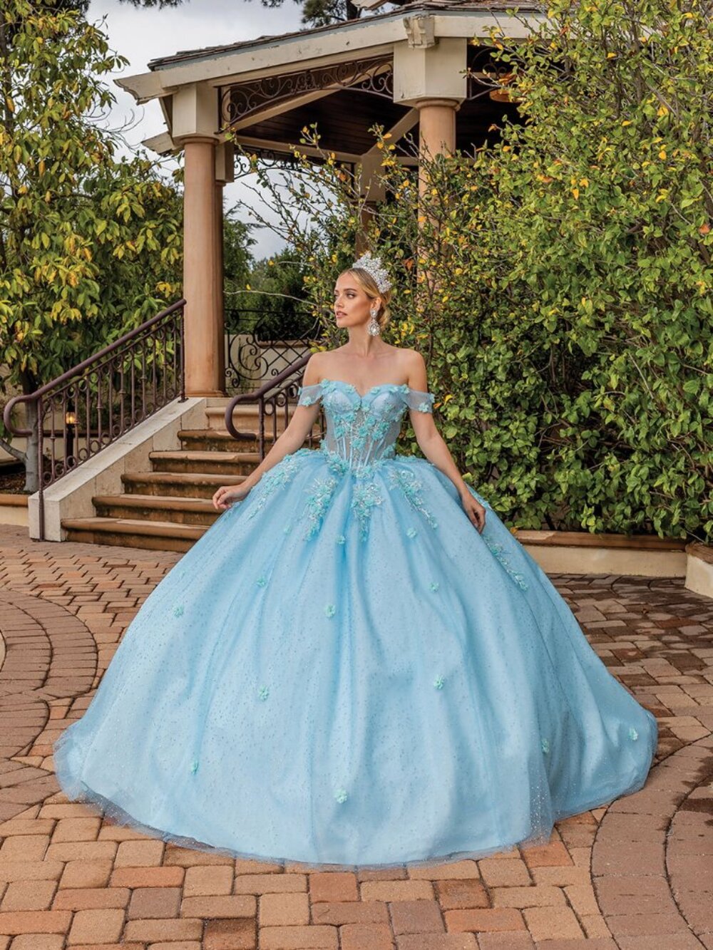 NEW AQUA Tulle & Lace Quinceanera Ball Gown Floor Length Embellished 1867